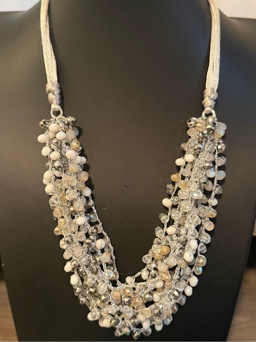 Rush by Denis & Charles Gray Beaded Multistrand Statement Necklace #F34 silver